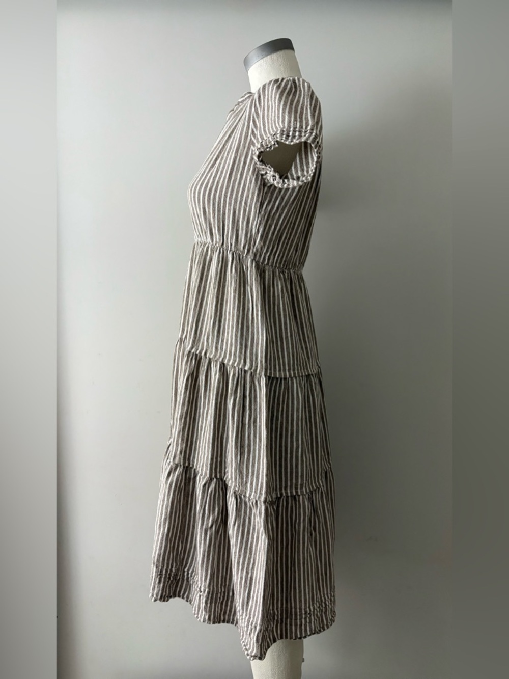 Cynthia Rowley Beige and White Striped Tiered Midi Dress - Picture 3 of 7